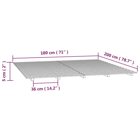 vidaXL Bed Frame without Mattress Grey 180x200 cm Super King Solid Wood Pine