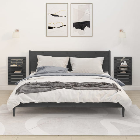 vidaXL Wall-mounted Bedside Shelves 2 pcs Grey Solid Wood Pine