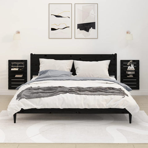 vidaXL Wall-mounted Bedside Shelves 2 pcs Black Solid Wood Pine