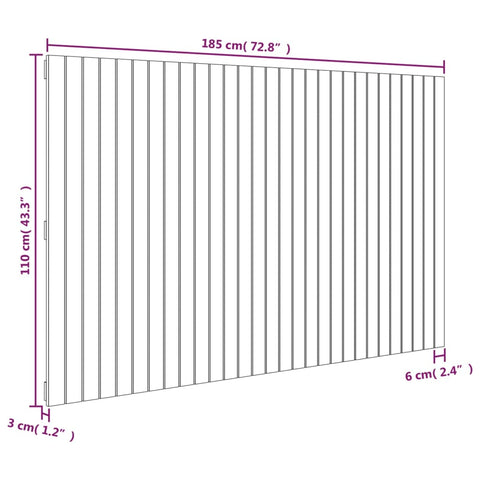 vidaXL Wall Headboard Black 185x3x110 cm Solid Wood Pine