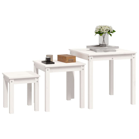 vidaXL Nesting Tables 3 pcs White Solid Wood Pine