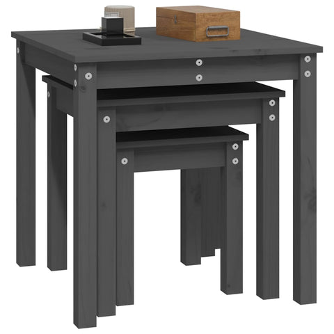 vidaXL Nesting Tables 3 pcs Grey Solid Wood Pine