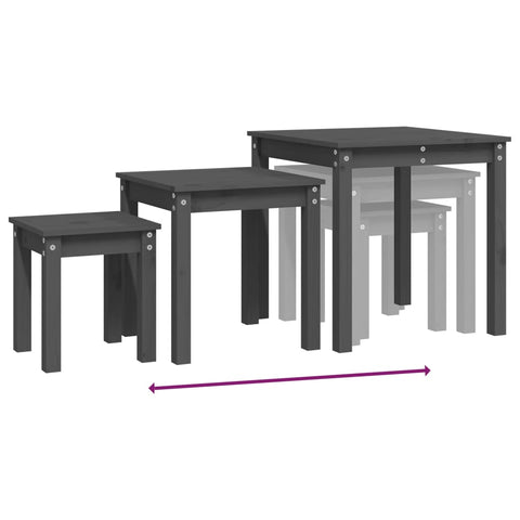 vidaXL Nesting Tables 3 pcs Grey Solid Wood Pine