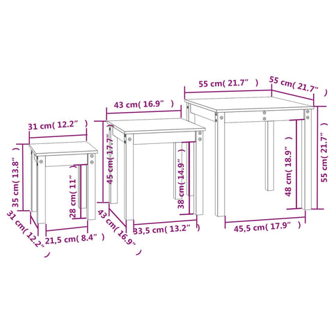 vidaXL Nesting Tables 3 pcs Grey Solid Wood Pine