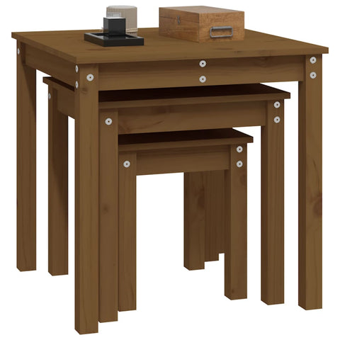 vidaXL Nesting Tables 3 pcs Honey Brown Solid Wood Pine