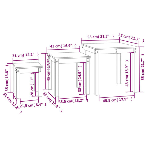 vidaXL Nesting Tables 3 pcs Honey Brown Solid Wood Pine