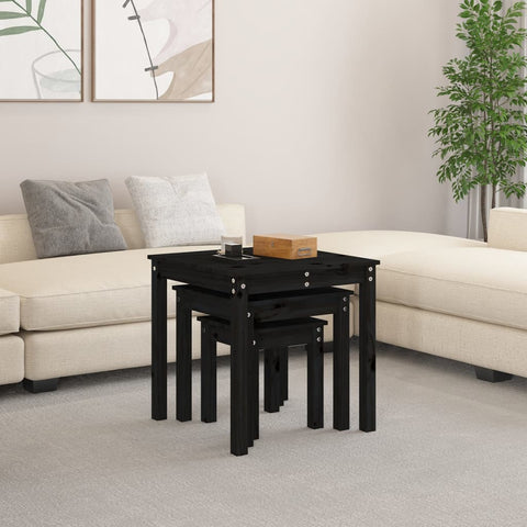 vidaXL Nesting Tables 3 pcs Black Solid Wood Pine