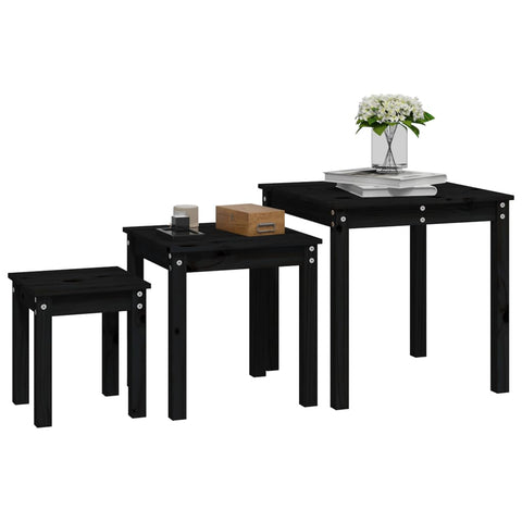 vidaXL Nesting Tables 3 pcs Black Solid Wood Pine