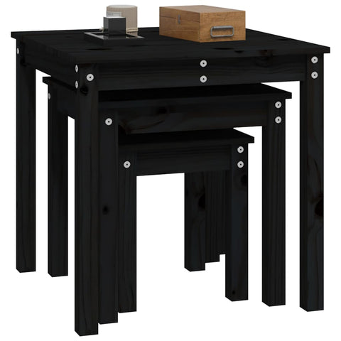 vidaXL Nesting Tables 3 pcs Black Solid Wood Pine