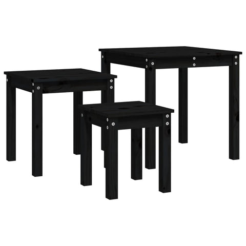 vidaXL Nesting Tables 3 pcs Black Solid Wood Pine