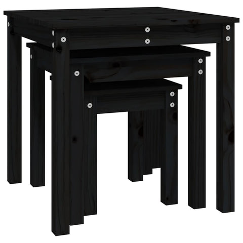 vidaXL Nesting Tables 3 pcs Black Solid Wood Pine