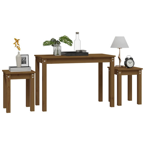 vidaXL Nesting Tables 3 pcs Honey Brown Solid Wood Pine