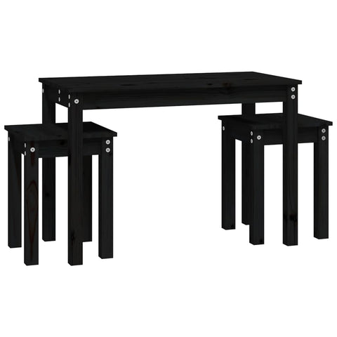 vidaXL Nesting Tables 3 pcs Black Solid Wood Pine
