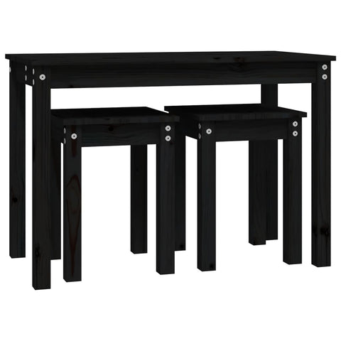 vidaXL Nesting Tables 3 pcs Black Solid Wood Pine
