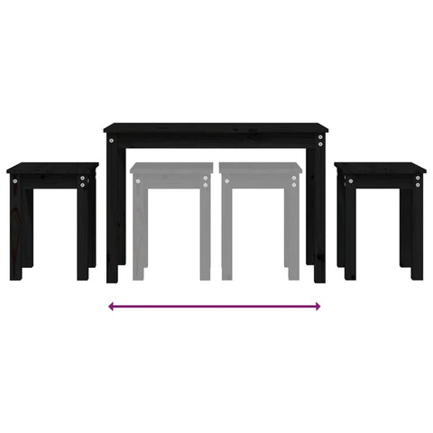 vidaXL Nesting Tables 3 pcs Black Solid Wood Pine