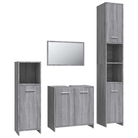 vidaXL 4 Piece Bathroom Furniture Set Grey Sonoma Engineered Wood