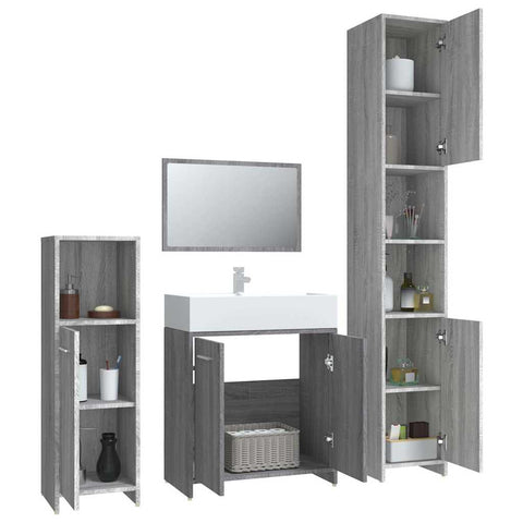 vidaXL 4 Piece Bathroom Furniture Set Grey Sonoma Engineered Wood