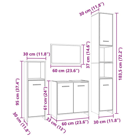vidaXL 4 Piece Bathroom Furniture Set Grey Sonoma Engineered Wood