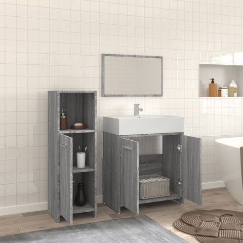 vidaXL 3 Piece Bathroom Furniture Set Grey Sonoma Engineered Wood