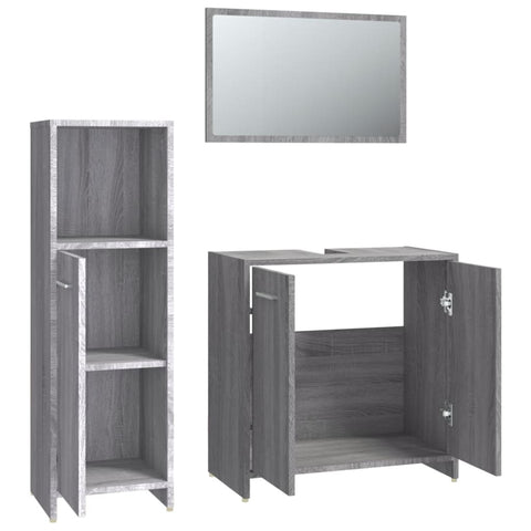 vidaXL 3 Piece Bathroom Furniture Set Grey Sonoma Engineered Wood