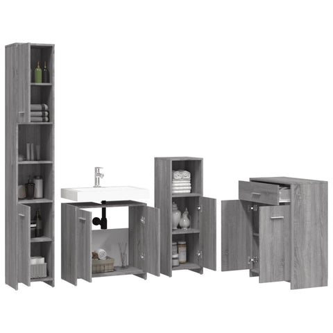 vidaXL 4 Piece Bathroom Furniture Set Grey Sonoma Engineered Wood