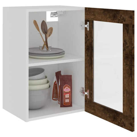vidaXL Hanging Glass Cabinet Lyon Smoked Oak 40x31x60 cm Engineered Wood