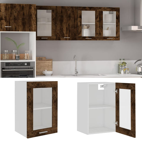 vidaXL Hanging Glass Cabinet Lyon Smoked Oak 40x31x60 cm Engineered Wood