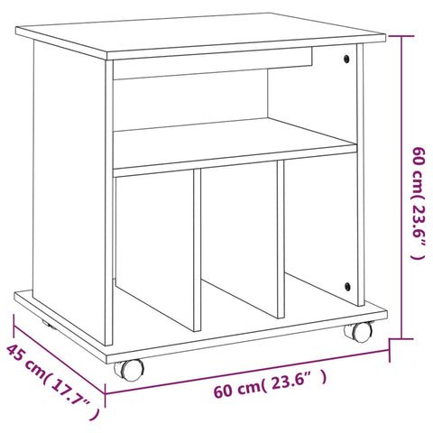 vidaXL Rolling Cabinet Smoked Oak 60x45x60 cm Engineered Wood