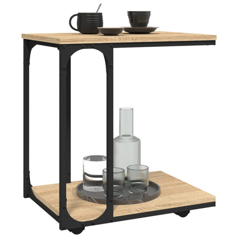 vidaXL Side Table with Wheels Sonoma Oak 50x35x55.5cm Engineered Wood