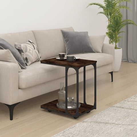 vidaXL Side Table with Wheels Smoked Oak 50x35x55.5cm Engineered Wood