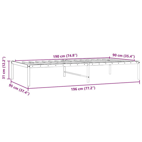 vidaXL Metal Bed Frame without Mattress Black 90x190cm