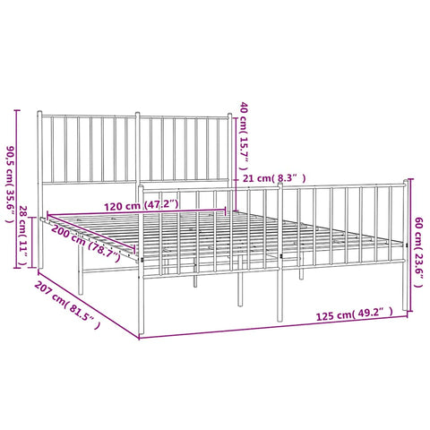 vidaXL Metal Bed Frame without Mattress with Footboard Black 120x200cm