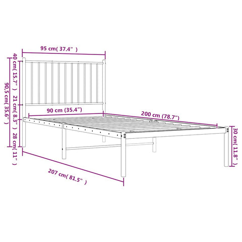 vidaXL Metal Bed Frame without Mattress with Headboard White 90x200cm
