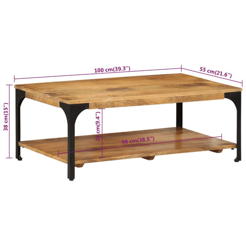 vidaXL 2-Layer Coffee Table 100x55x38 cm Solid Wood Mango and Steel