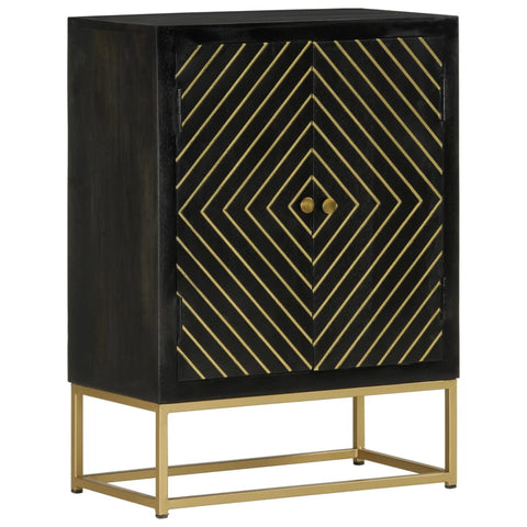 vidaXL Sideboard with 2 Doors Black&Gold 55x30x75 cm Solid Wood Mango