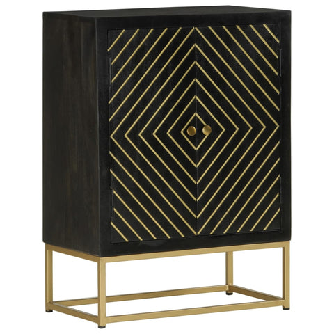 vidaXL Sideboard with 2 Doors Black&Gold 55x30x75 cm Solid Wood Mango