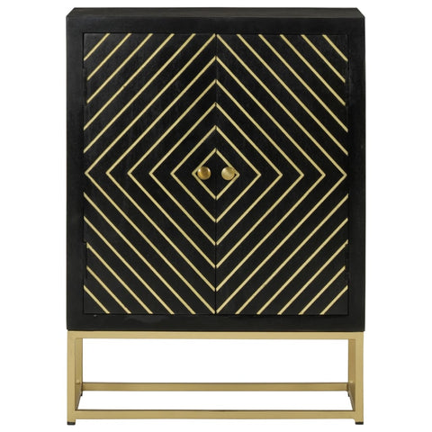 vidaXL Sideboard with 2 Doors Black&Gold 55x30x75 cm Solid Wood Mango