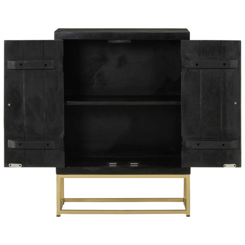 vidaXL Sideboard with 2 Doors Black&Gold 55x30x75 cm Solid Wood Mango