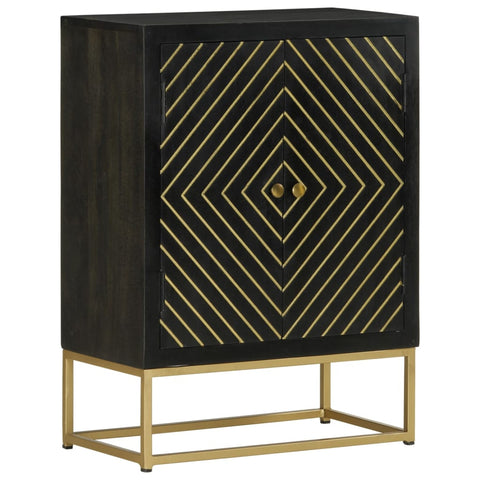 vidaXL Sideboard with 2 Doors Black&Gold 55x30x75 cm Solid Wood Mango