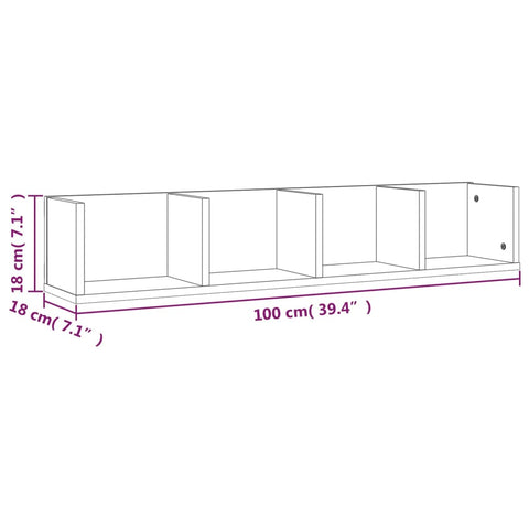 vidaXL CD Wall Shelf Smoked Oak 100x18x18 cm Engineered Wood