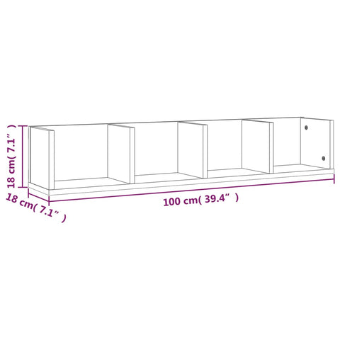 vidaXL CD Wall Shelf Grey Sonoma 100x18x18 cm Engineered Wood
