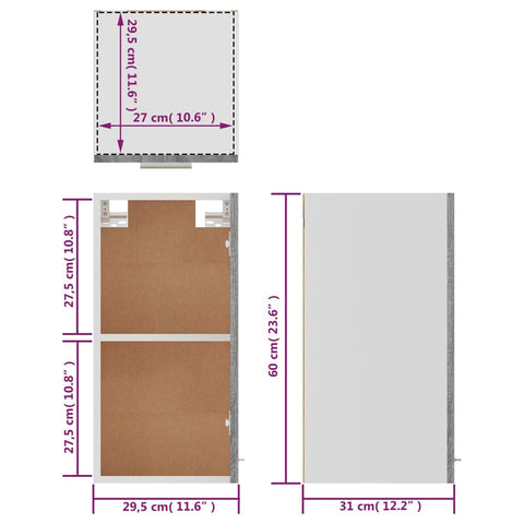 vidaXL Hanging Cabinet Lyon Grey Sonoma 29.5x31x60 cm Engineered Wood