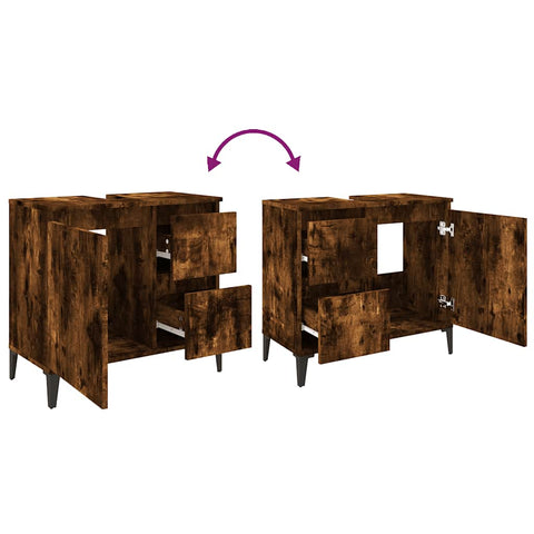 vidaXL Bathroom Cabinet Smoked Oak 65x33x60 cm Engineered Wood