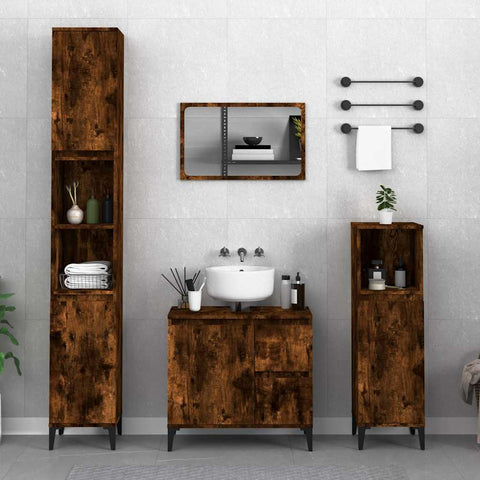 vidaXL Bathroom Cabinet Smoked Oak 65x33x60 cm Engineered Wood