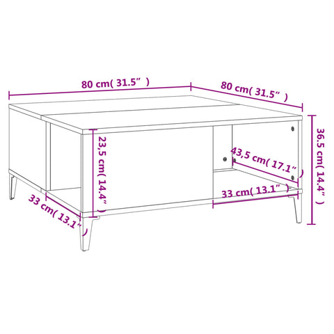 vidaXL Coffee Table Concrete Grey 80x80x36.5 cm Engineered Wood