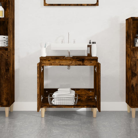vidaXL Sink Cabinet Smoked Oak 58x33x60 cm Engineered Wood