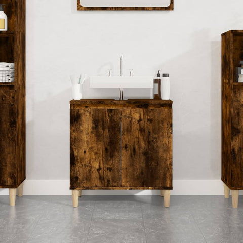 vidaXL Sink Cabinet Smoked Oak 58x33x60 cm Engineered Wood