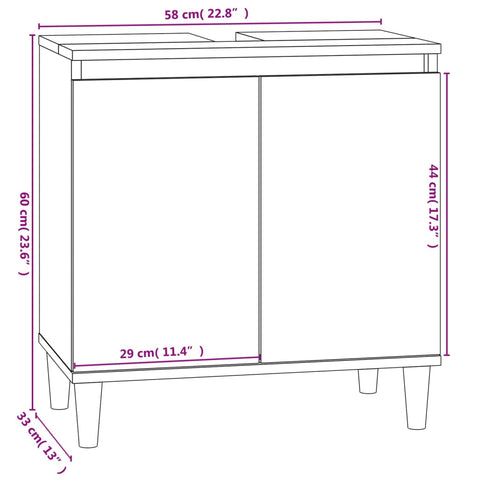 vidaXL Sink Cabinet Brown Oak 58x33x60 cm Engineered Wood