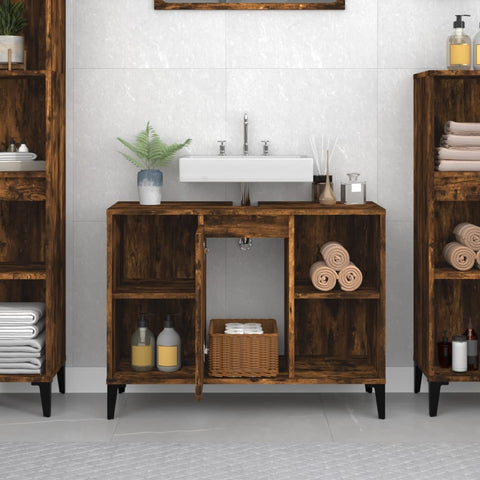 vidaXL Sink Cabinet Smoked Oak 80x33x60 cm Engineered Wood