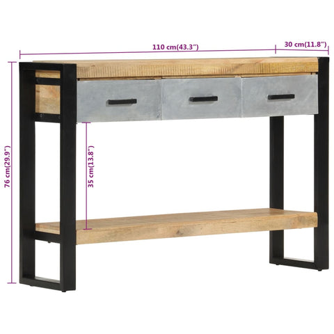 vidaXL Console Table 110x30x76 cm Solid Rough Wood Mango